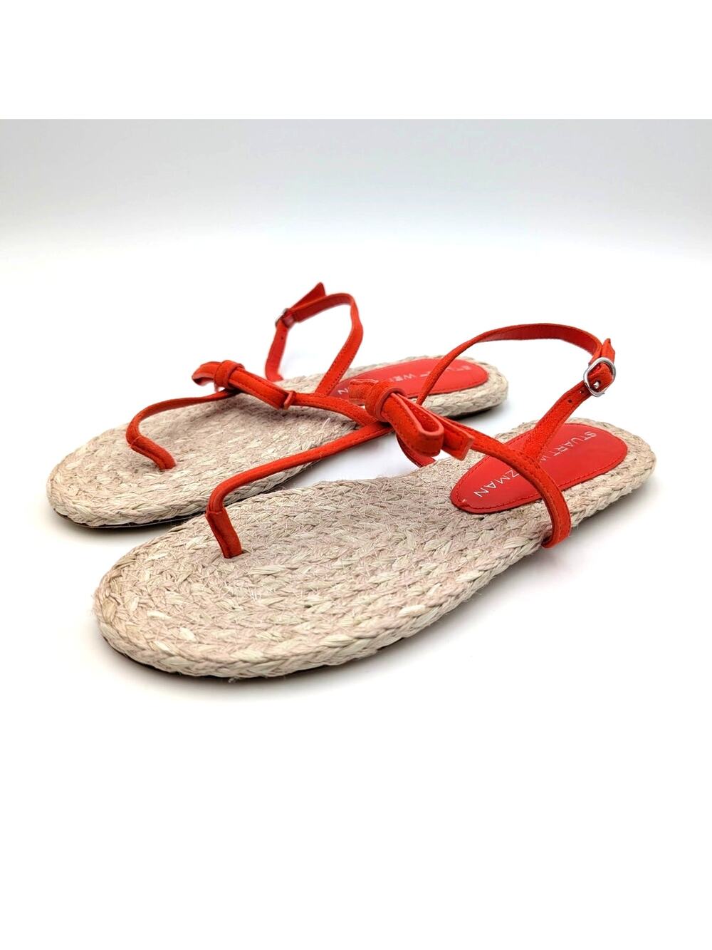 Stuart Weitzman Felicity Espadrille Flat Sandals Natural/Orange Size US7.5 EU38